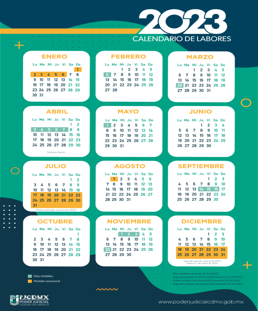 calendario 2023 dias de descanso tsj cdmx